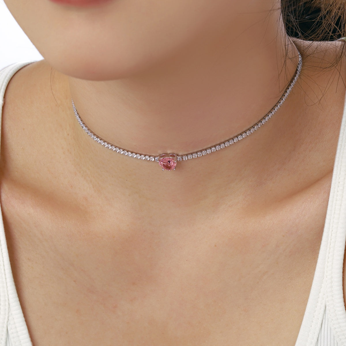 [STREET]Sparkling Tennis Heart Cut Necklace