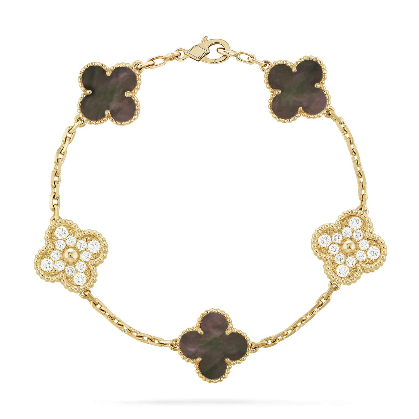 ˇGilded EraˇCLOVER 5 MOTIF GRAY MOP DIAMOND BRACELET