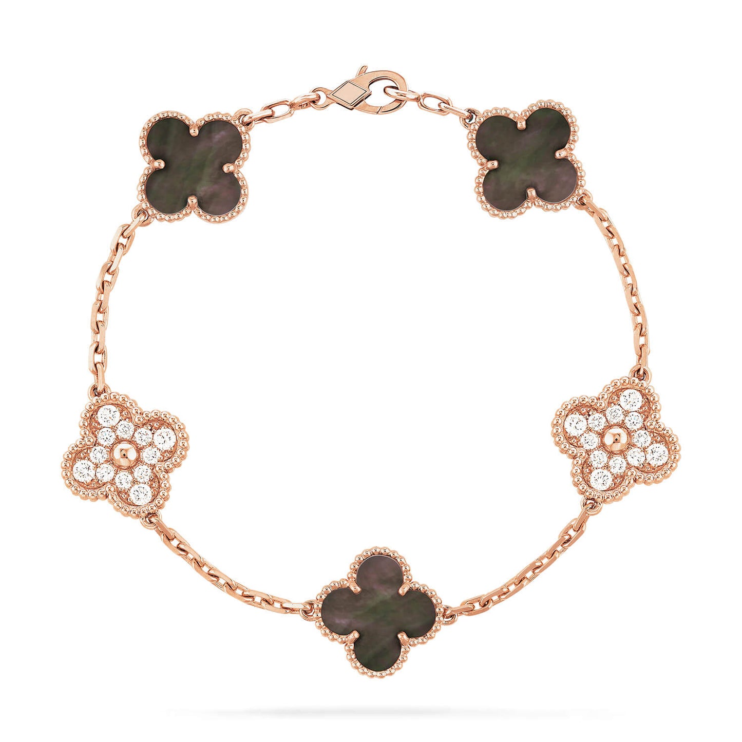 ˇGilded EraˇCLOVER 5 MOTIF GRAY MOP DIAMOND BRACELET