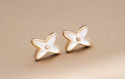 ˇGilded EraˇJEUX DE WHITE MOP ROSE GOLD DIAMOND EARRINGS