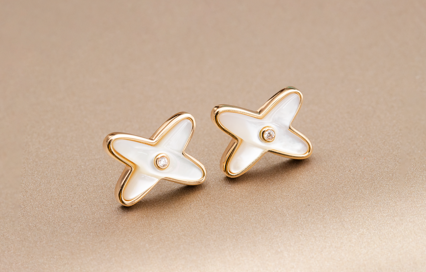 ˇGilded EraˇJEUX DE WHITE MOP PINK GOLD DIAMOND EARRINGS