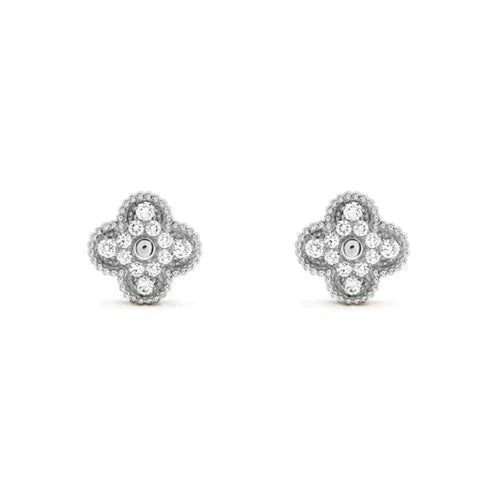 ˇGilded EraˇCLOVER 1 MOTIFS DIAMOND STUD EARRINGS SILVER