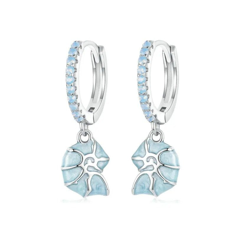 [STREET]Blue Conch Ear Buckles Sea Shell Drop Hypoallergenic Earrings