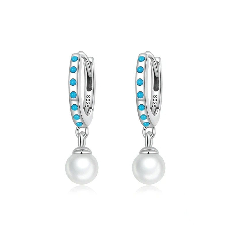 [STREET]Turquoise Pendent Shell Bead Drop Earrings