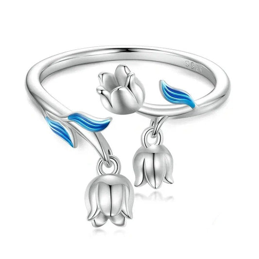 [STREET]Gorgeous Flowers Open Ring for Women Fine Plated Platinum