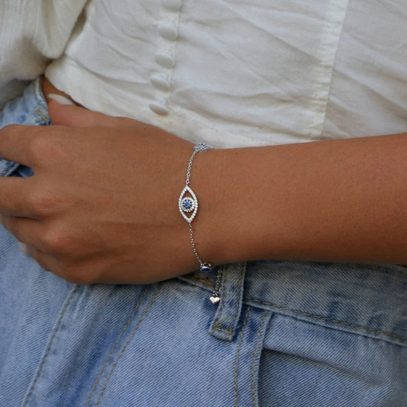 [STREET]Blue Zircon Evil Eyes Bracelet Guardian Eye Chain for Women
