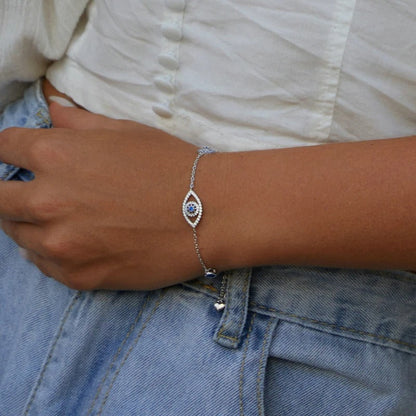 [STREET]Blue Zircon Evil Eyes Bracelet Guardian Eye Chain for Women