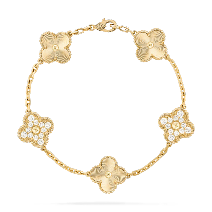 ˇGilded EraˇCLOVER BRACELET 5 MOTIFS GOLD DIAMOND