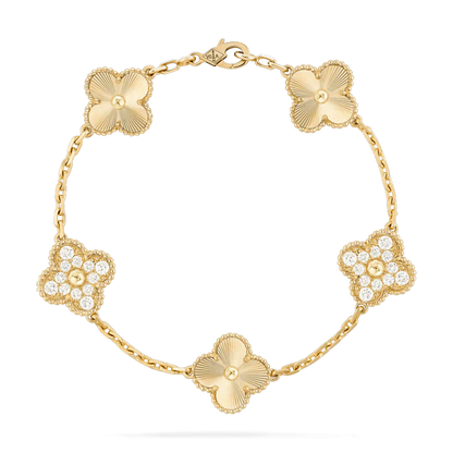 ˇGilded EraˇCLOVER BRACELET 5 MOTIFS GOLD DIAMOND